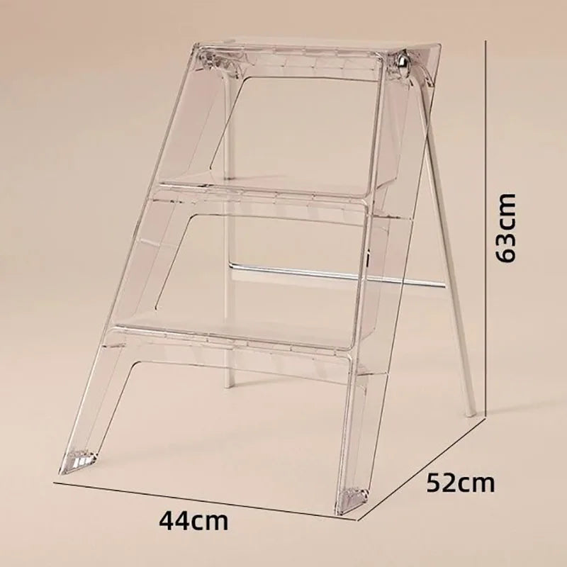 trois marches plastique transparent moderne minimaliste pieds métalliques porte ouverte poids 150kg