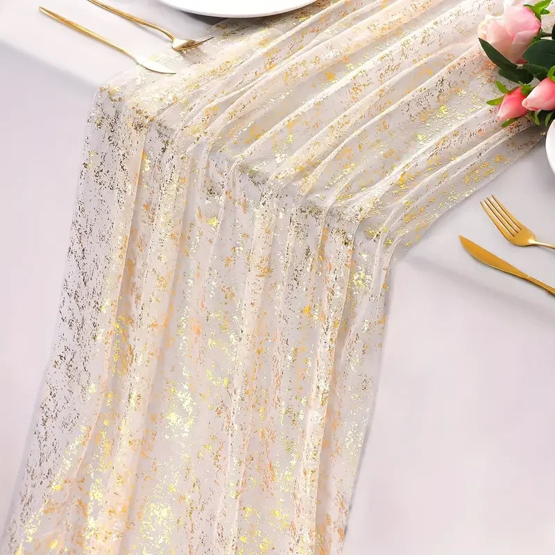 nappe dorée feuilles motif scintillant élégante décoration mariage anniversaire festive transparente