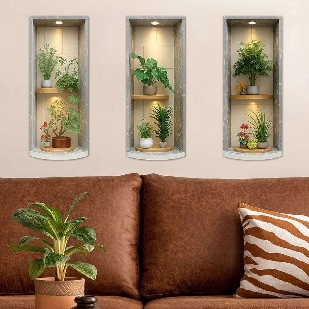 plantes artificielles moderne étagères murales adhésives bois naturel gris clair minimaliste