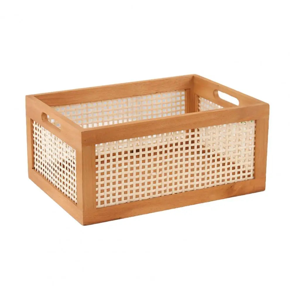 paniers rangement bois tressé brun foncé poignées rangement organisation respectueux environnement