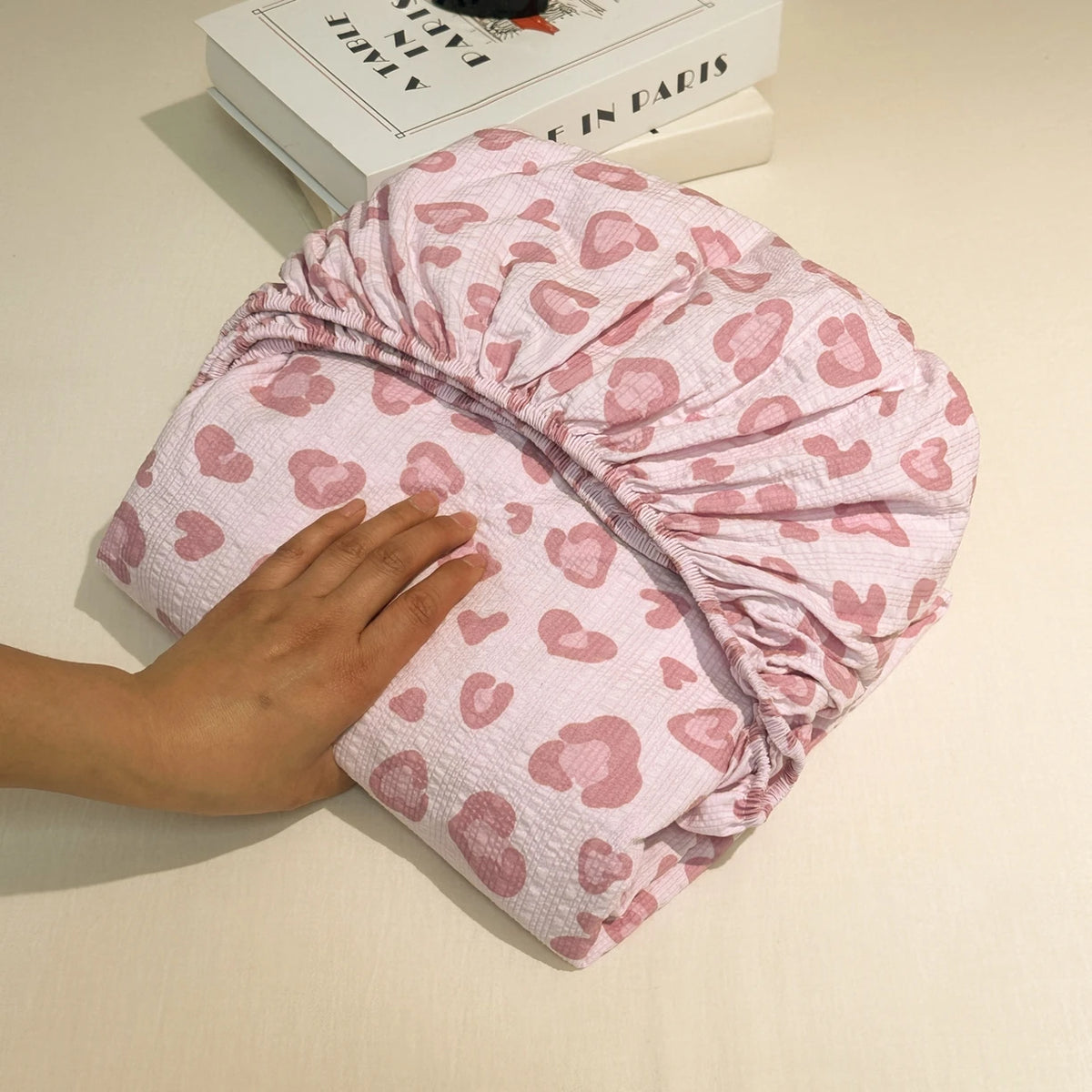 housse lit imprimée coeurs roses clairs moderne 100 polyester élastique single queen king
