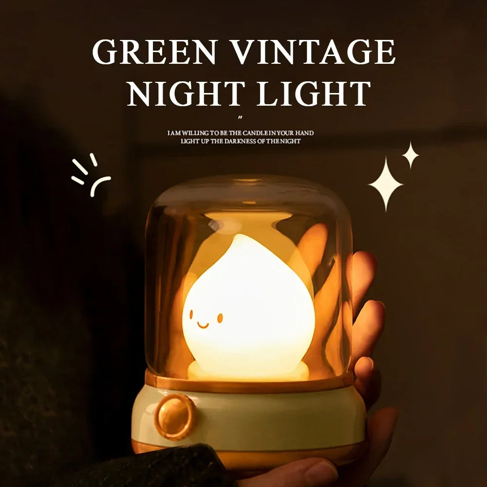 veilleuse table led rechargeable usb verte souriante vintageclair doré chambre enfant
