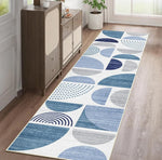 tapis moderne long motifs géométriques demi cercles couleurs variées texture douce rapide sécher