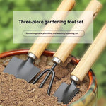 outils jardin miniature pelle grelinette noir bois clair pot fleur cactusintérieur jardinage rustic