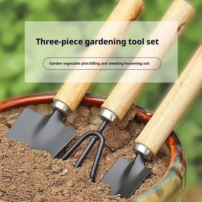 outils jardin miniature pelle grelinette noir bois clair pot fleur cactusintérieur jardinage rustic