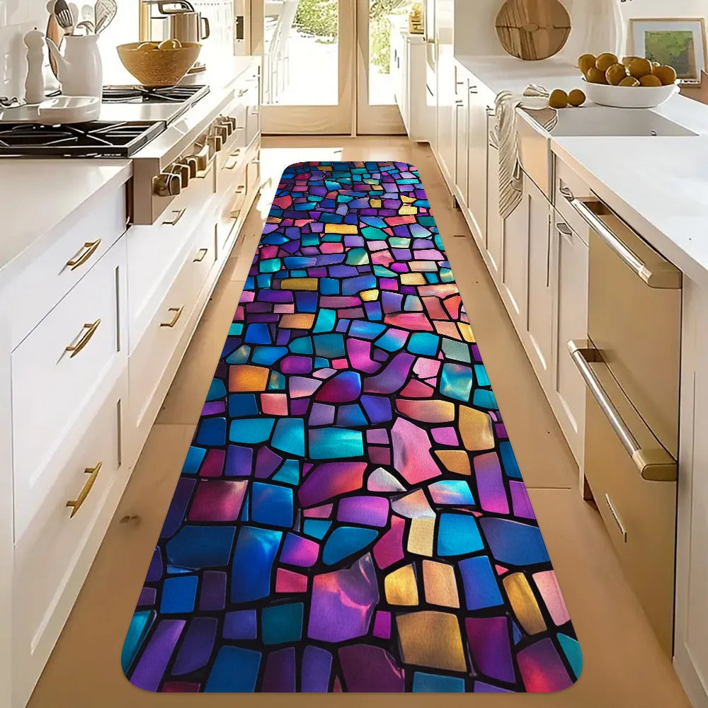 tapis multicolore géométrique moderne antidérapant polyester maison cuisine couloir salon