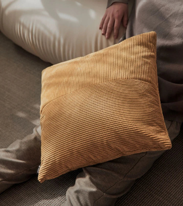 housse coussin velours patchwork rayures beige moderne simple 65x65cm polyester respectueux environnement