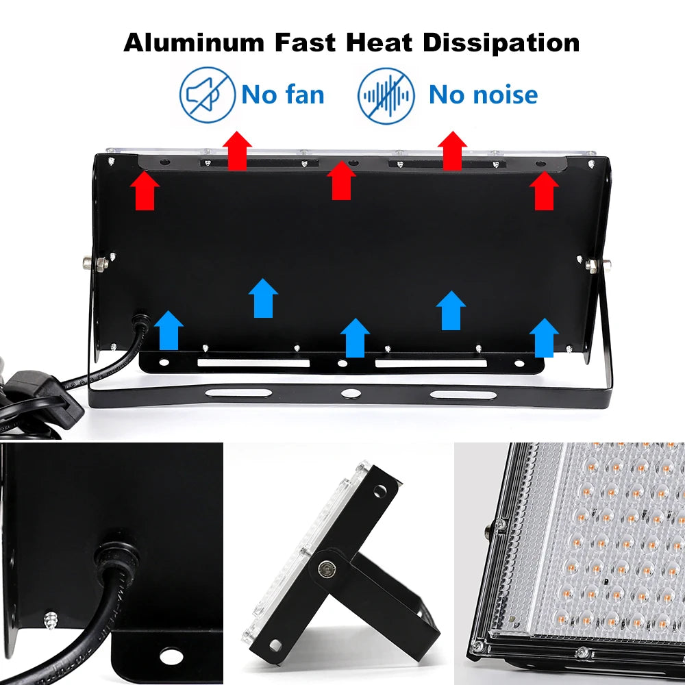 lampe led végétale 50w 100w 150w noir blanc grille alu moderne ip65 usb