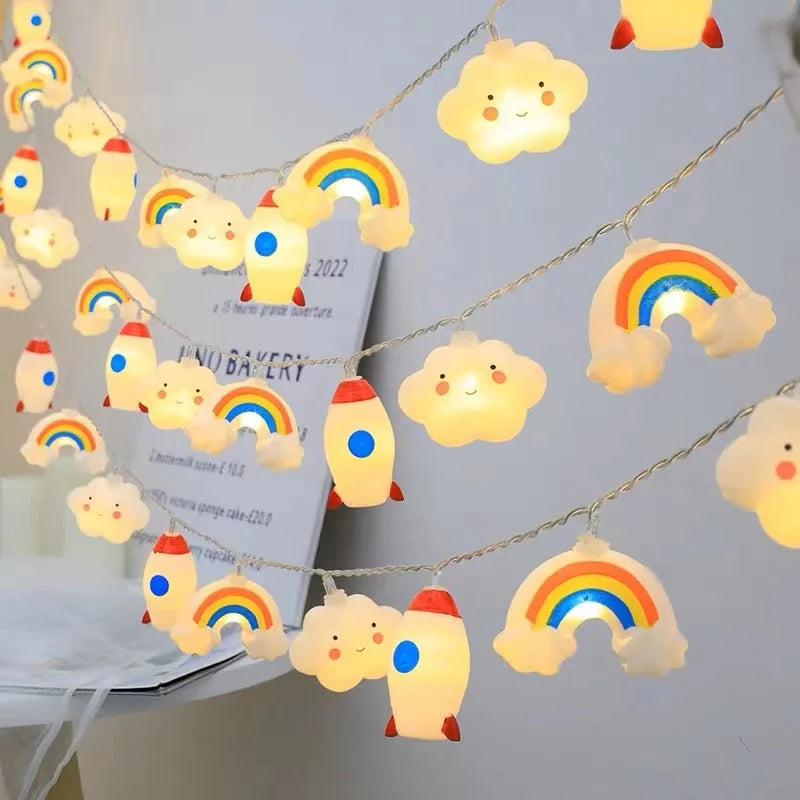guirlande lumineuse étoiles arc ciel nuages festives enfantines leds colorées chambre enfants