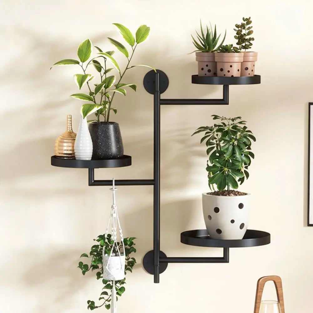 étagère murale moderne noire plateaux métal fixations inclusesintérieur balcon jardin