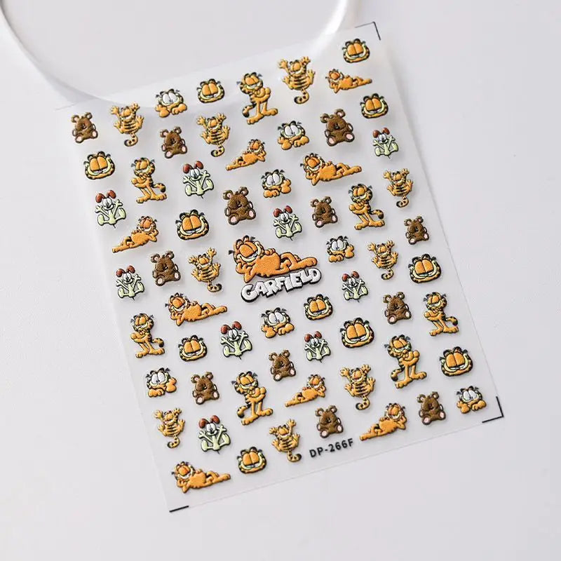 autocollants ongles garfield dessins animés orange blanc vert marron noir adhésifs cartoonaufs ongles DIY