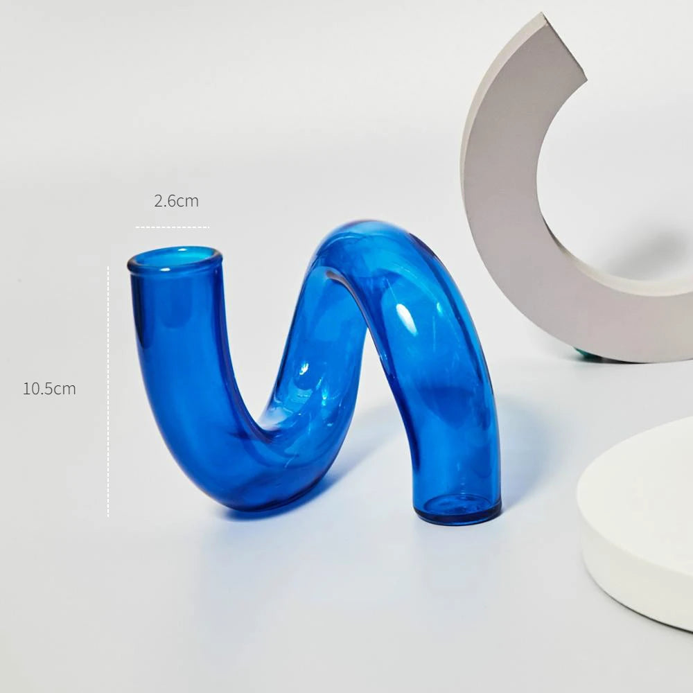 bougeoir moderne verre bleu cobalt texture ondulée décoration intérieure vase support blanc bougie blanche