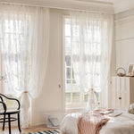 rideau transparent brodé fleurs classique polyester maison moderne blanc