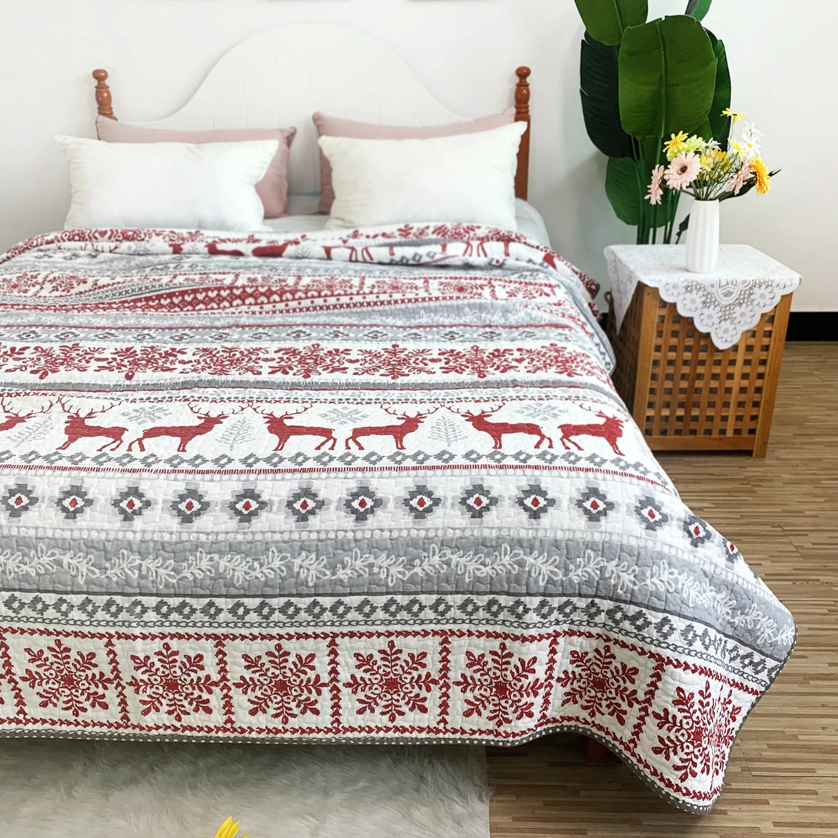 couverture patchwork coton polyester géométrique bohème motifs floraux ethniques 230x250cm