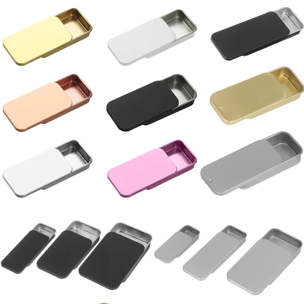 boîtes métalliques rectangulaires or blanc rose doré noir argent minimalistes respectueuses environnement organisatrices cosmétiques