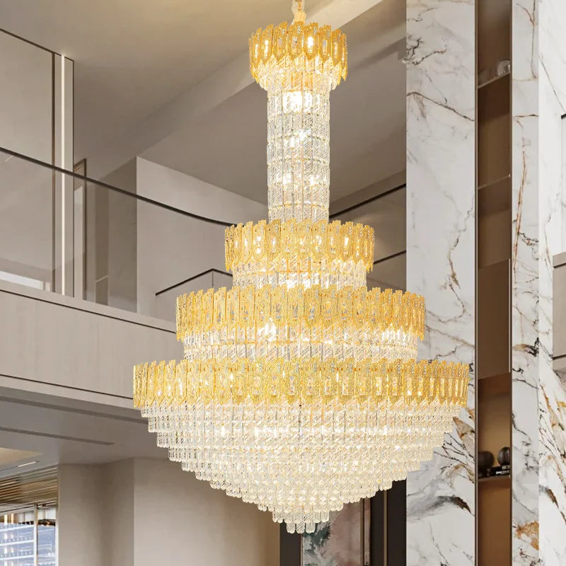 lustre doré cristal transparent classique suspension chaîne ajustable grande taille salon chambre moderne led