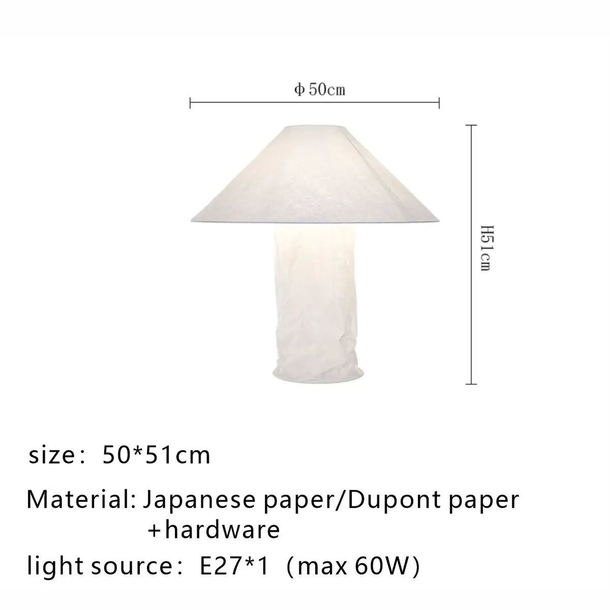 lampe table moderne papier blanc texture froissée 6000k 4000k 3000k