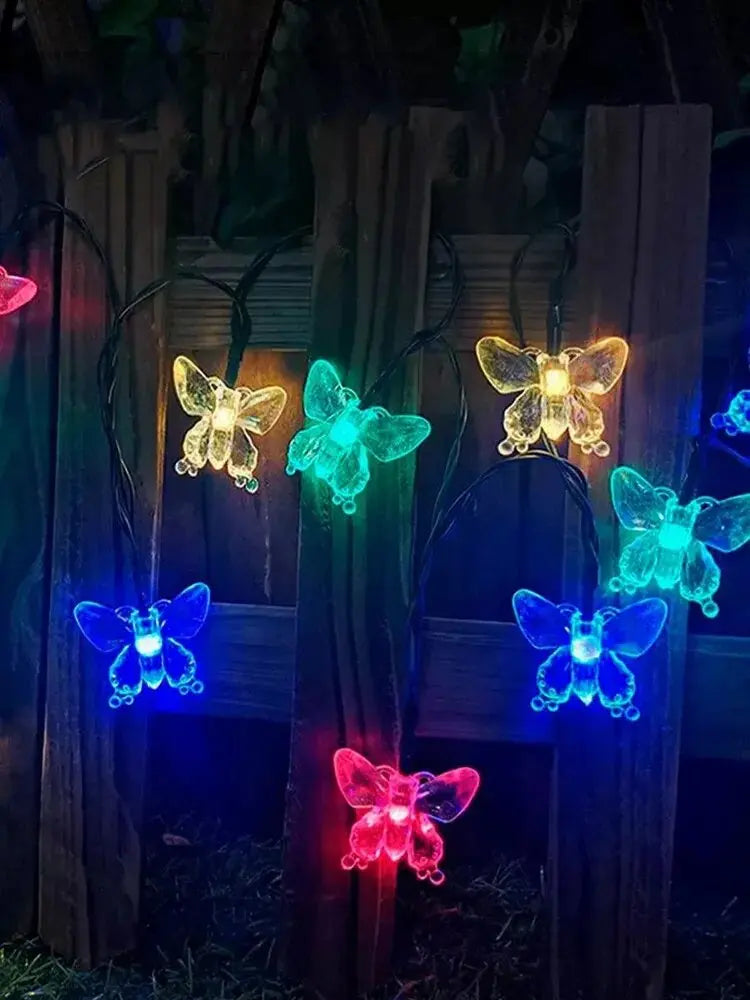 guirlande lumineuse papillons multicolores extérieure ip65 modes solaire étanche décoration patio noël festive led
