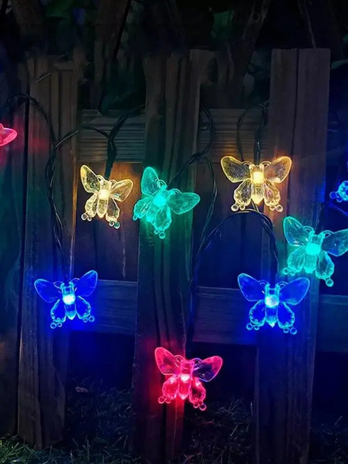 guirlande lumineuse papillons multicolores extérieure ip65 modes solaire étanche décoration patio noël festive led