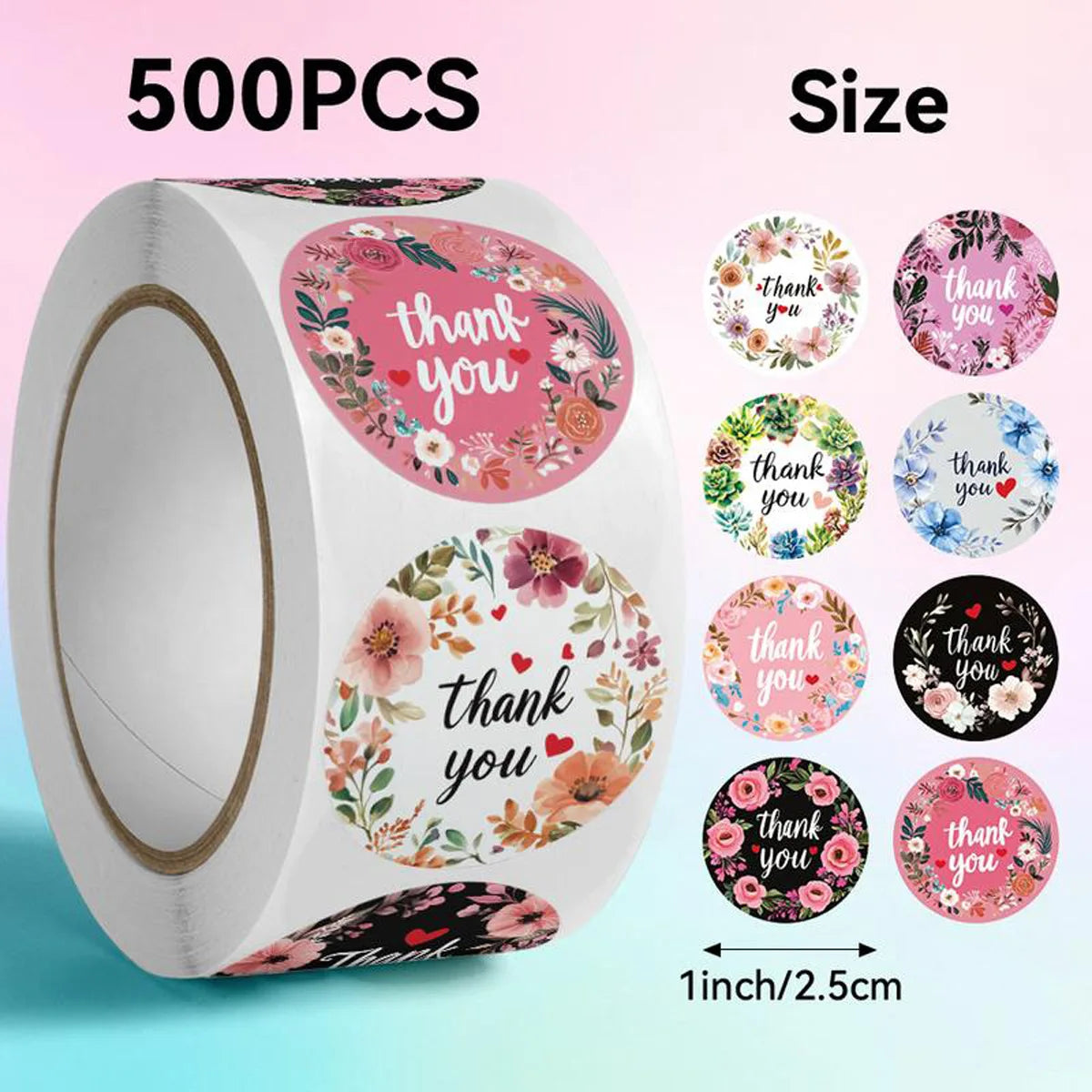 autocollants fleurs modernes rose noir blanc 500pcs 1pouce 14+ années étiquettes décoratives enveloppes cadeaux