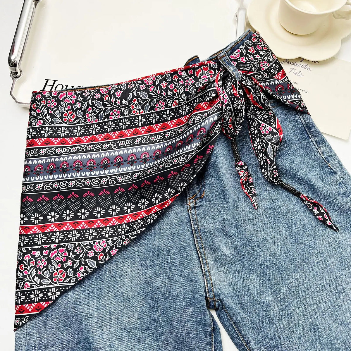 foulard femme soie motif floral patchwork boho chic accessoire tête cou taille