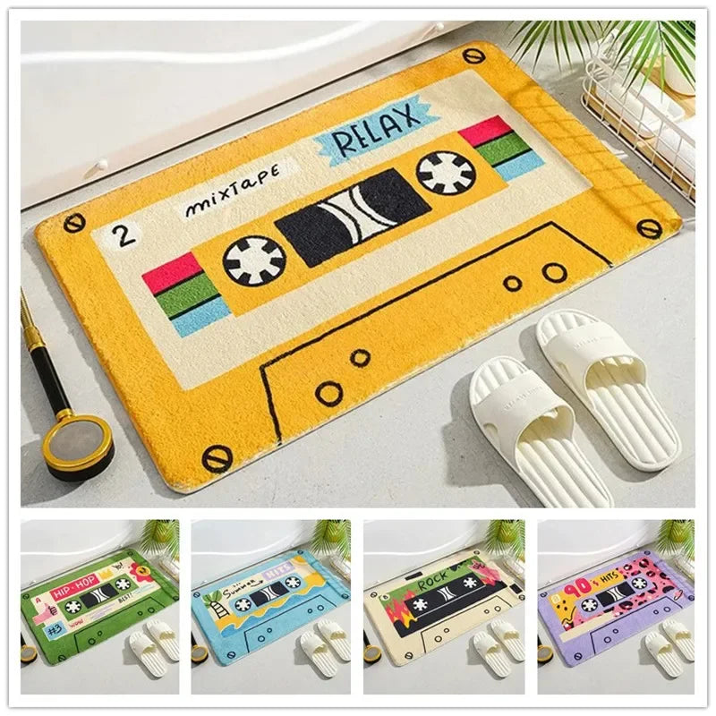 tapis sol rétro motif cassette audio décor maison moderne antidérapant entrée salle bain