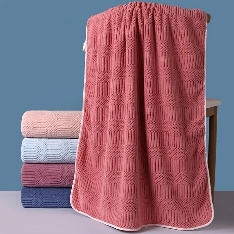serviette bain rapide absorbante rose bleu rayée lavable tricotée anneléescrição