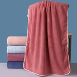 serviette bain rapide absorbante rose bleu rayée lavable tricotée anneléescrição