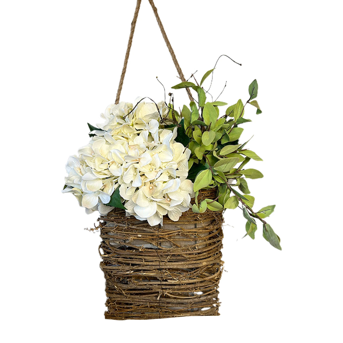 panier suspendu fleurs artificielles tressage fleur lavande rose vintage décoration entrée rustique contemporain chambre