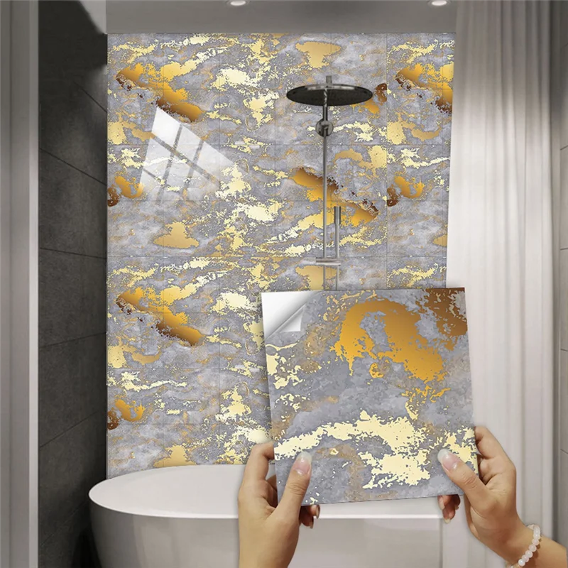 panneau decoratif mural imitation marbre gris or moderne stickers adhesifs resistant oil cuisine salle