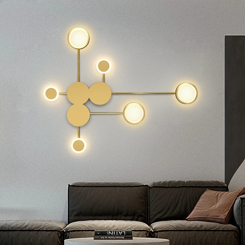 lampes murales modernes minimalistes abstrait cercles tiges noir doré chambre salon
