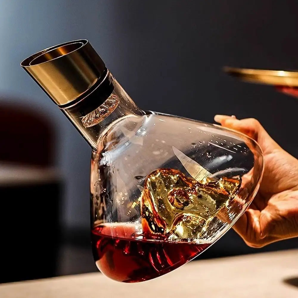 carafe vin transparente montagne dorée moderne 1,5 litre aérateur intégré