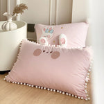 ensemble literie rose lapins étoiles nuages montgolfières coton sergé 100% filles housse couette taies