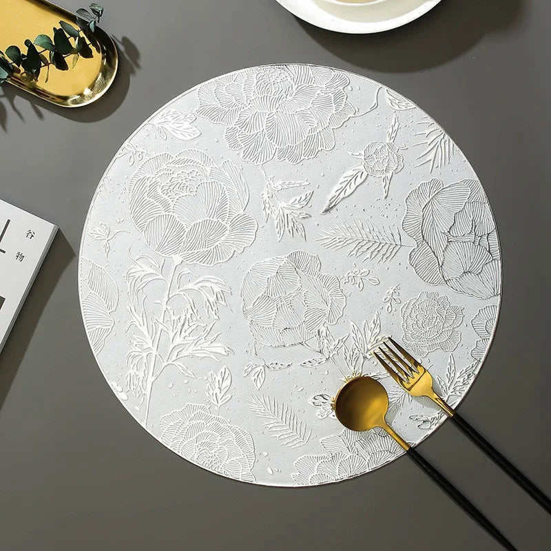 set table rond motif floral peonies polyester or blanc moderne decoration intérieur festive mariage