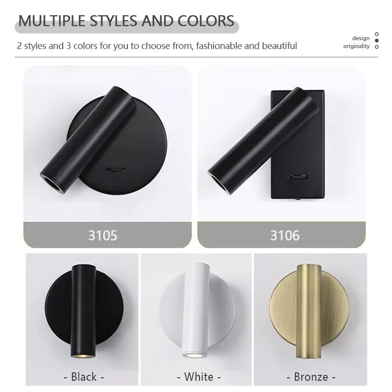 appliques murales led modernes réglables chambre salon entrée luminaire minimaliste rotation inclinaison bras orientable