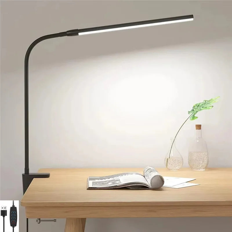 lampe led moderne clip usb noir 10 niveaux luminosité interrupteur modes abat jour aluminium