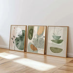 tableaux abstraits nature morte moderne botanique minimaliste vert beige orange rose blanc