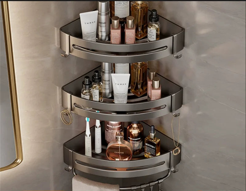 étagère salle bain gris moderne adhésif alliage aluminium poli unique niveau rangement góc