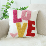taies d'oreiller jacquard brodé fleurs cœurs LOVE divers couleurs décoration intérieure romantique printemps