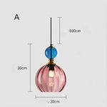 Lampes suspendues verre coloré moderne bleu rose ambre translucides chambre vertical