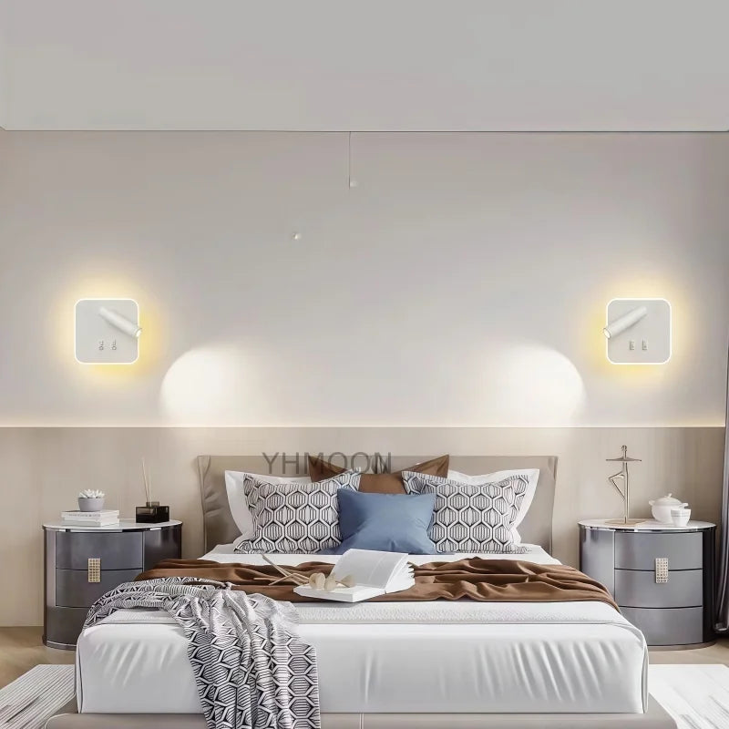 lampe murale moderne led 8w 5w blanc noir carrée ronde interrupteur électrique