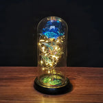 veilleuse led rose artificielle cloche verre éclairage couleur variée base noire
