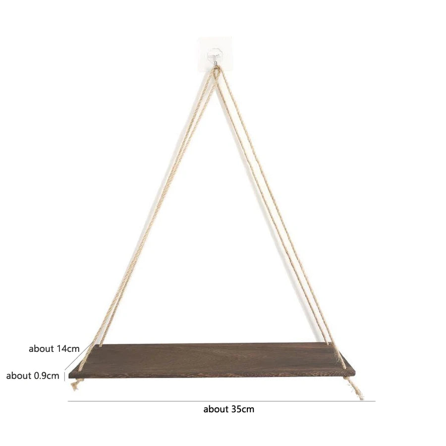 étagère suspendue bois naturel blanc rustique minimaliste accrochée mur ficelle clips fixation plantes fleurs