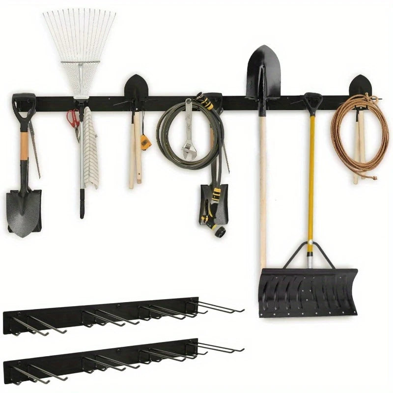 organisateur mural outils jardinage noir bois clair support métal fixations industriels shovels râteau pelle