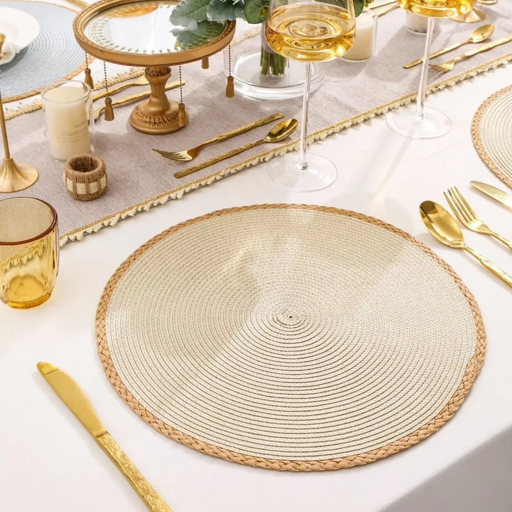 placemat tissé spirale beige gris rustique antidérapant assiette fourchette couteau thermique isolation