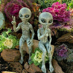 décoration jardin aliens argenté vert science fiction extérieure texteure grise humour paix silence