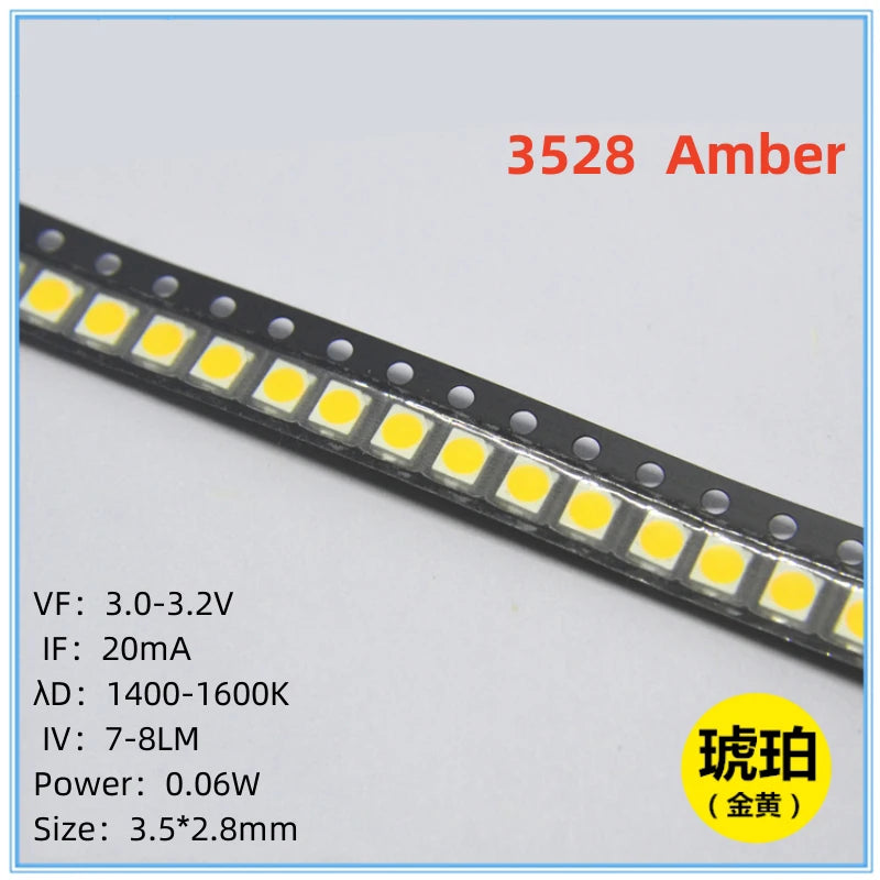 Diodes led smd 3528 blanc jaune rouge rose violet bleu vert 1210 pièces électronique