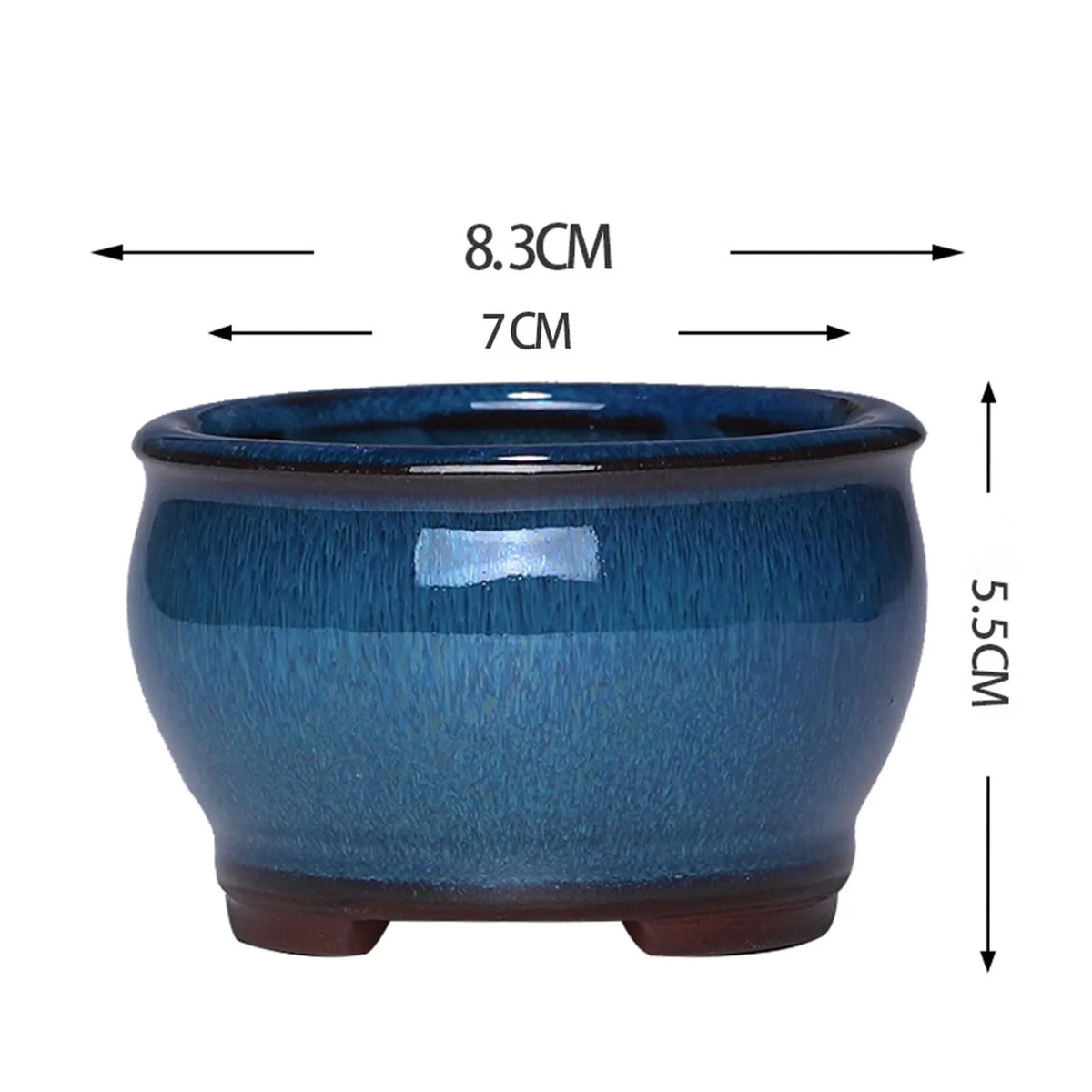 Pots bonsaï céramique bleu brun texture grès craquelé classique artisanal couvercle jardinextérieur