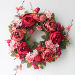 couronne florale vintage rose blanche feuilles vertes fleurs artificielles intérieur mariage table porte