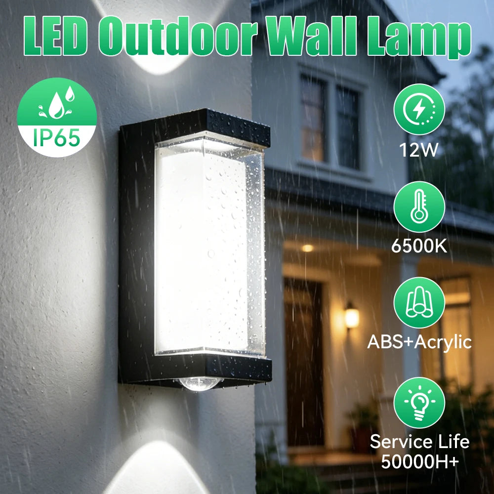 lampe murale extérieure moderne led ip65 étanche noir façade transparente abatjour acrylique